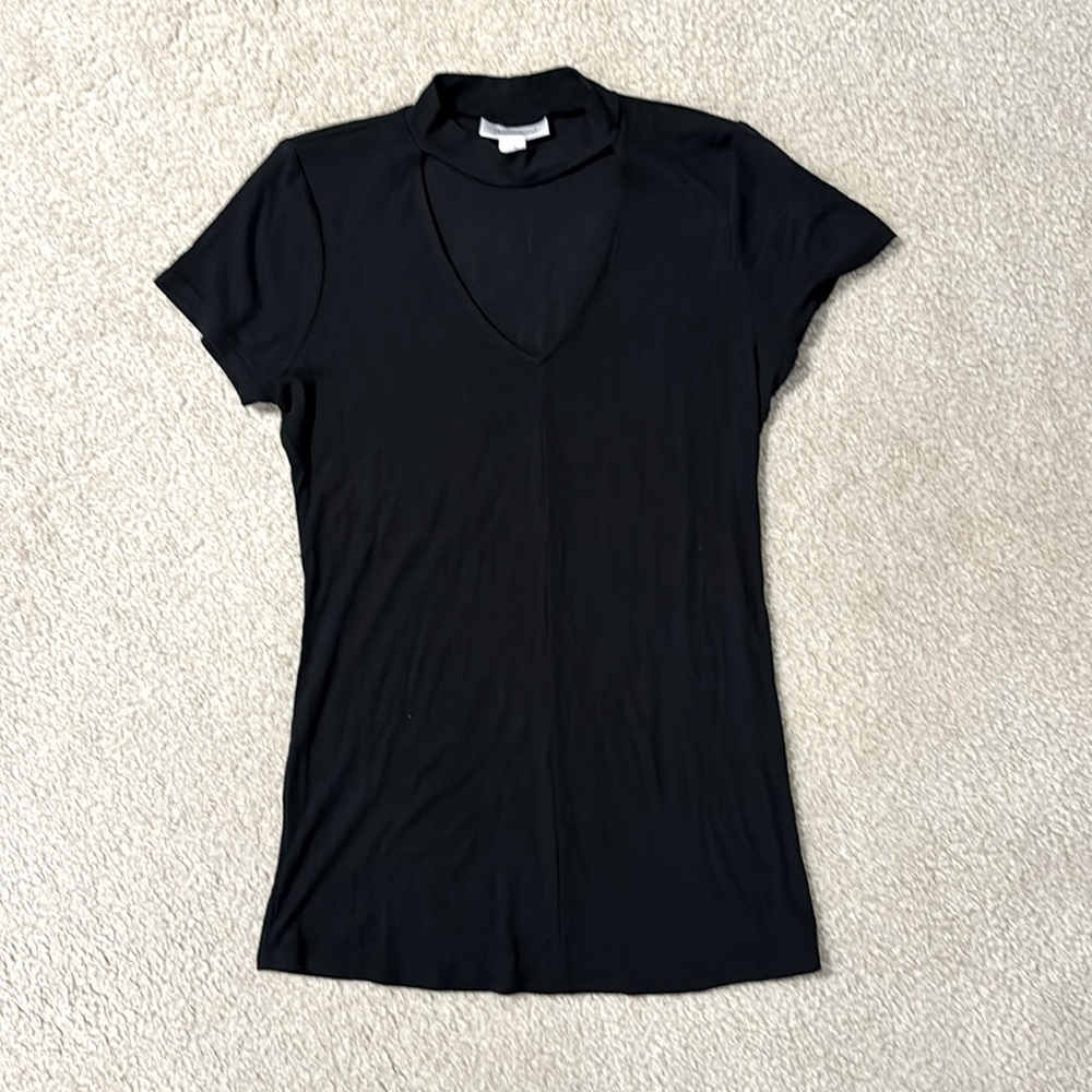 Maternity black ribbed shirt with choker neck-Medium